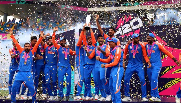 Indian team celebrate after winning the T20I World Cup 2024.— Reuters/File