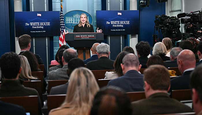 White House Press Secretary Karoline Leavitt speaks during the press briefing in the Brady Briefing Room of the White House in Washington, DC, on December 11, 2025. — AFP