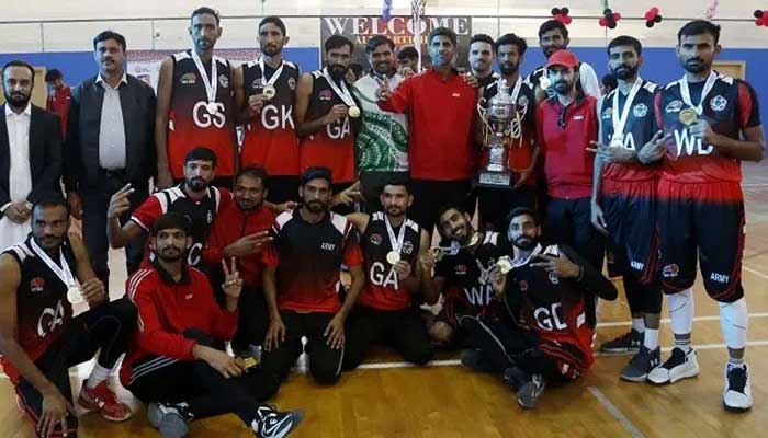 Pakistan Army players pose with medals during the 35th National Games in Karachi on December 8, 2025. — Geo Super