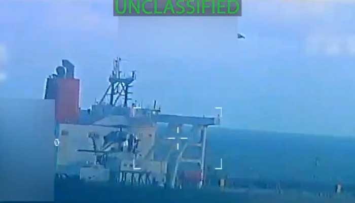 Screengrab from a video posted by US Attorney General Pam Bondi shows what Bondi says is the execution of a seizure warrant for a crude oil tanker used to transport sanctioned oil from Venezuela and Iran off the coast of Venezuela on December 10, 2025. — AFP