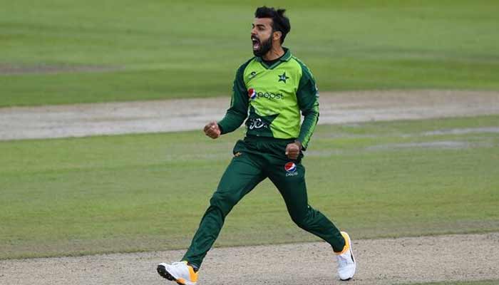 Pakistans Shadab Khan celebrates taking a wicket England’s Mike Hewitt in Emirates Old Trafford, Manchester, Britain. — Reuters/File