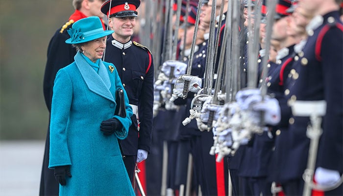 Princess Anne gets all wet babycat to represent King Charles in public
