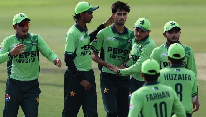 Pakistan team celebrate the fall of a wicket against India at the ACC mens U19 Asia Cup, Dubai, December 14, 2025. — PCB