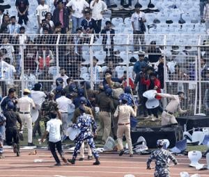 Police detain organiser of Messi visit after Indian fans rip up seats