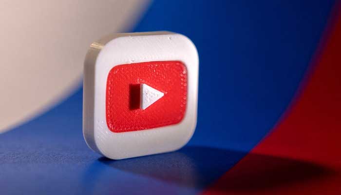 YouTube logo is placed on a Russian flag in this illustration picture taken February 26, 2022. — Reuters