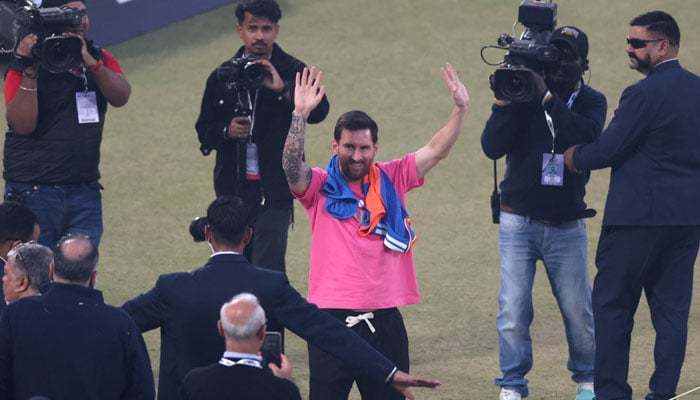 Argentina and Inter Miami’s Lionel Messi waves to fans at Arun Jaitley Stadium in New Delhi, India, on 15 December 2025. — Reuters