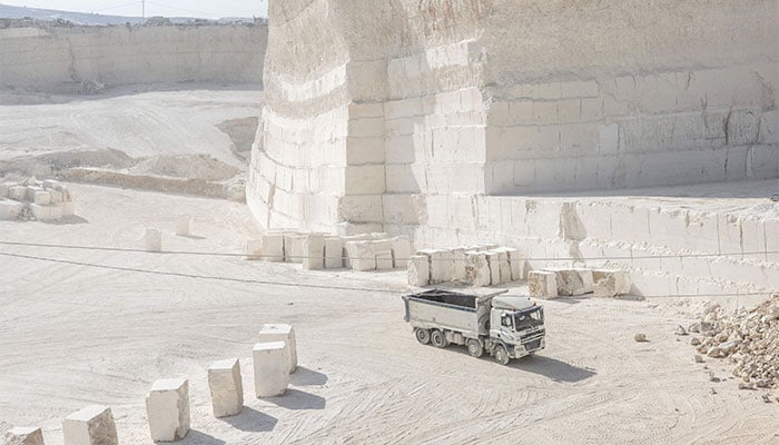 A lorry drives in the Jerusalem stone limestone quarry in Beit Fajar, eight kilometres south of the Israeli-occupied West Bank city of Bethlehem on November 10, 2025. — AFP