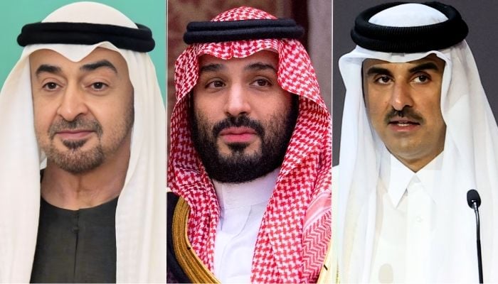 This collage shows UAE President Sheikh Mohamed bin Zayed bin Sultan Al Nahyan, Saudi Arabia Crown Prince Mohammed bin Salman Al Saud and Qatar Emir Sheikh Tamim bin Hamad Al Thani. — Reuters/File
