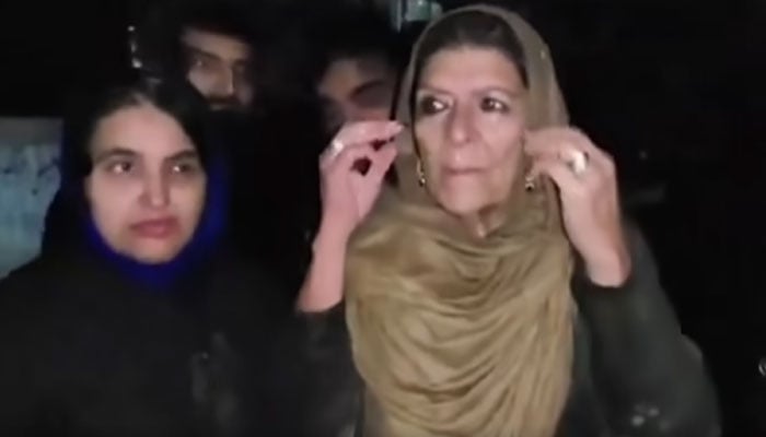 Aleema Khan, Imran Khan’s sister, gestures during protest outside Rawalpindis Adiala jail on December 17, 2025. — Facebook/ PTI Khyber Pakhtunkhwa