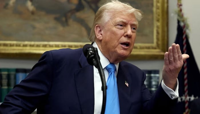 US President Donald Trump addresses an event at White House. — Reuters