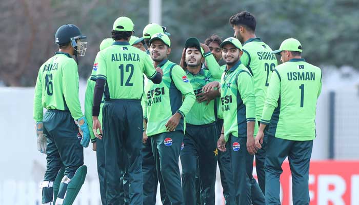 Pakistan U19 players celebrate during an Asia Cup 2025 match. — X@TheRealPCB