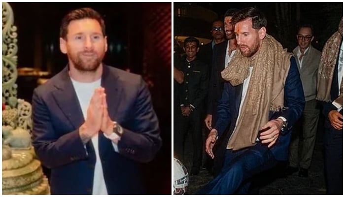This collage of photos shows Argentine football star Lionel Messi during his visit to Anant Ambani-founded Vantara. — Instagram/Vantara