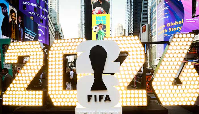 The New York/New Jerseys Fifa World Cup 2026 logo is revealed during the kickoff event in Times Square in New York City, US. — Reuters/File