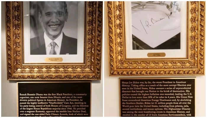 The collage of photos shows former US president Barack Obamas plaque (left) and another referring to former US president Joe Biden. — Reporter