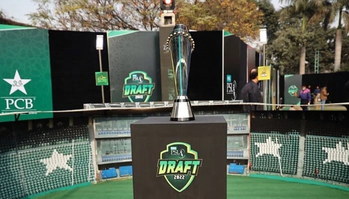 PSL 7 trophy on display at the National High-Performance Centre, in Lahore, on December 12, 2021. — X @thePSLt20