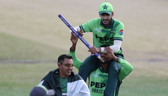 Pakistan players celebrate after winning the Mens U19 Asia Cup final against India at ICC Academy, Dubai, December 21, 2025. — PCB