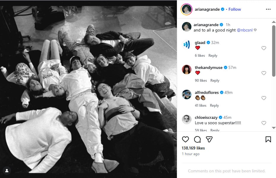 Ariana Grande shares playful moment with ‘SNL star cast after emotional show