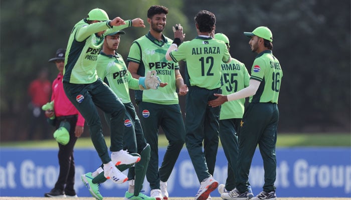Pakistan Under-19 teams players celebrate victory against India during final match of Asia Cup in Dubai, on December 21, 2025. — PCB