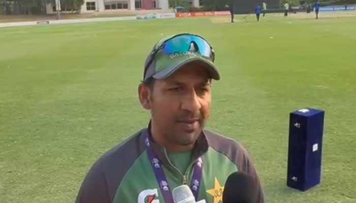 Pakistan U19 mentor Sarfaraz Ahmed speaks to the media after teams win in Asia Cup 2025 final against India on December 21, 2025. — Reporter