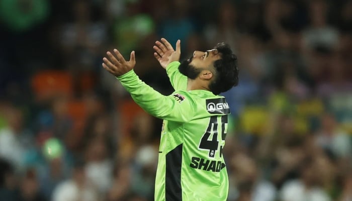 Sydney Thunders Shadab Khan celebrates a wicket during their BBL 15 match against Brisbane Heat at Manuka Oval, Canberra, Australia, December 22, 2025. — X@BBL