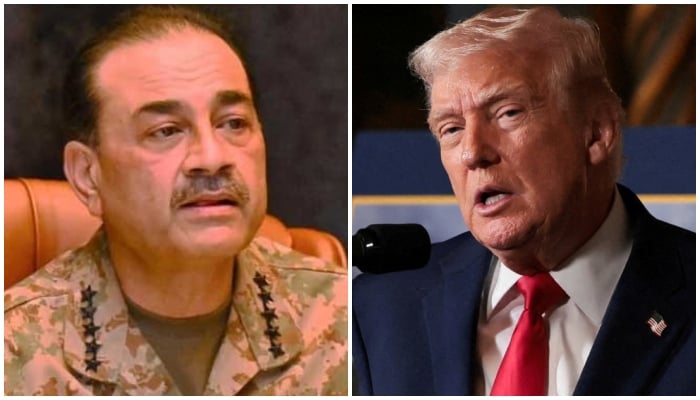 This collage shows US President Donald Trump (right) and Chief of Army Staff (COAS) and Chief of Defence Forces (CDF) Field Marshal Syed Asim Munir. — Reuters/ISPR/File