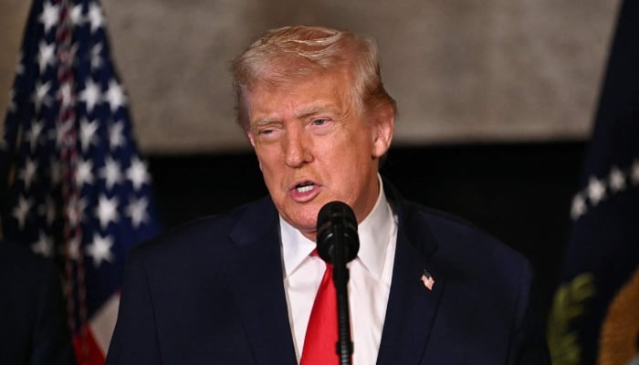 US President Donald Trump takes questions from journalists after announcing the US Navy’s new Golden Fleet initiative, unveiling a new class of warships, at Mar-a-Lago in Palm Beach, Florida, US, December 22, 2025. — AFP