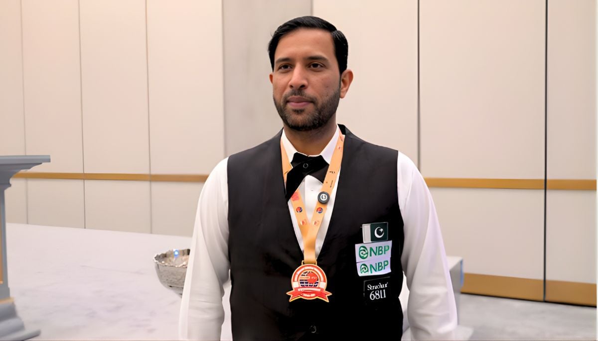 Muhammad Asif gives a post match interview following his trimph in the IBSF World Masters Snooker Championship 2025 final. — Instagram/@ibsf.media