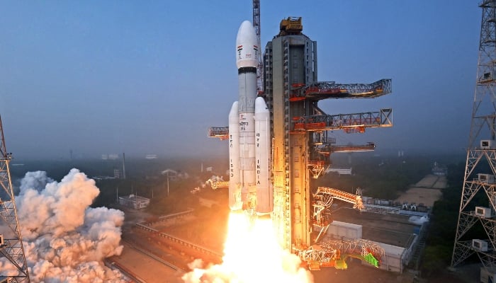 This handout photograph, taken and released on December 24, 2025, by the Indian Space Research Organisation (ISRO) shows ISROs launch vehicle LVM3-M6 carrying the United States next-generation BlueBird Block-2 communication satellite of AST SpaceMobile lifting off from the launch pad at the Satish Dhawan Space Centre in Sriharikota in Indias Andhra Pradesh state. — AFP