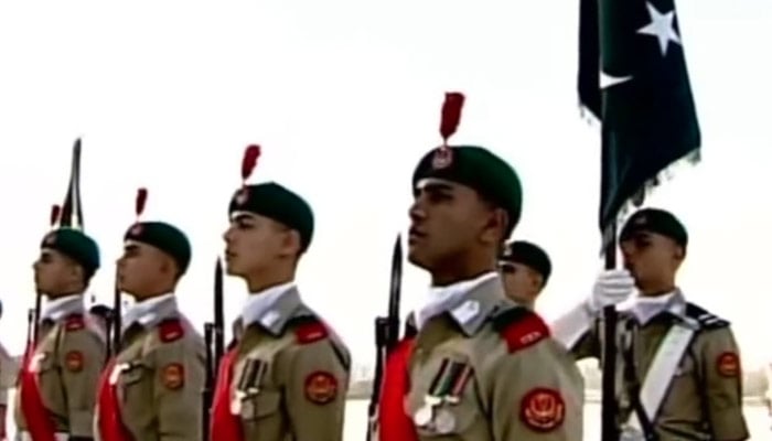 Pakistan Army cadets pictured at a change of guard ceremony at the Mazar-e-Quaid in this still taken from a video on December 25, 2025. — Screengrab via Geo News