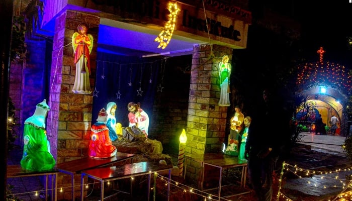 A view of St Joseph Catholic Cathedral decorated for Christmas Lalkarti, Rawalpindi, December 24, 2025. — INP