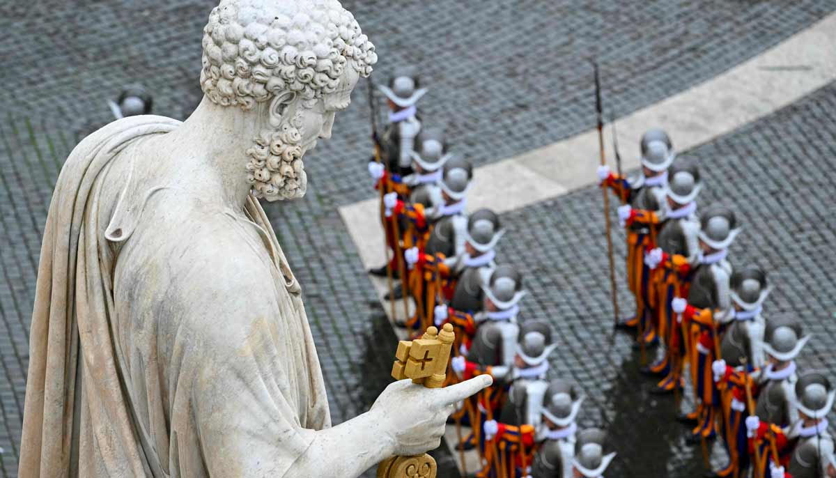 The statue of St. Peter before Pope Leo XIV addresses the Urbi et Orbi message and blessing to the city and the world as part of Christmas celebrations, at St Peter’s square in the Vatican on December 25, 2025.— AFP