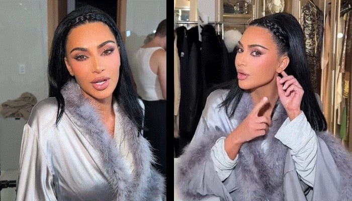 Kim paired the earrings as well as shimmering silver bracelets with a vintage Mugler ensemble