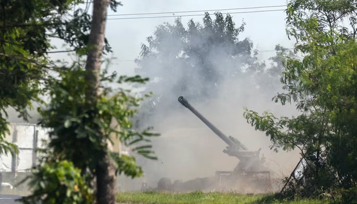 A Thai military mobile unit fires towards Cambodias side after Thailand and Cambodia exchanged heavy artillery on Friday as their worst fighting in more than a decade stretched for a second day, in Surin, Thailand, July 25, 2025. — Reuters