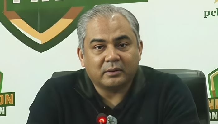 Pakistan Cricket Board (PCB) Chairman Mohsin Naqvi addresses a press conference in Lahore, December 28, 2025. — Screengrab via YouTube/Geo News
