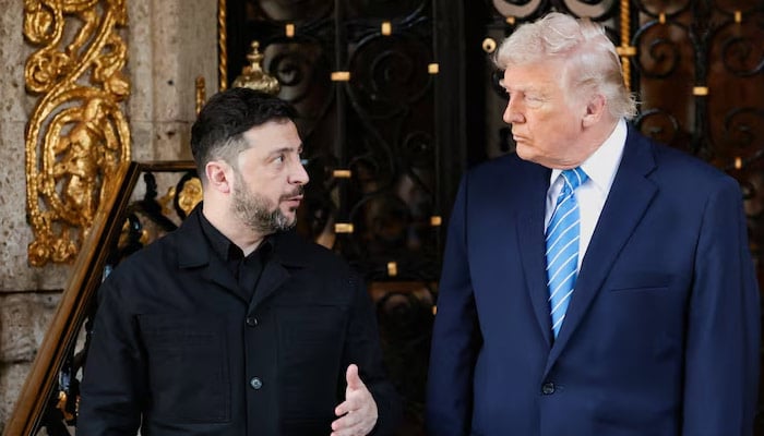 US President Donald Trump greets Ukrainian President Volodymyr Zelenskiy as he arrives for meetings at Trumps Mar-a-Lago club in Palm Beach, Florida, US, December 28, 2025.— Reuters