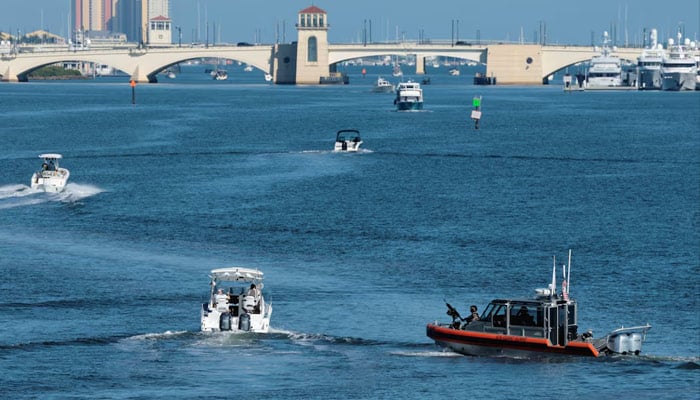 A machine-gun-mounted US Coast Guard boat turns away recreational boaters in the water near US President Donald Trump’s Mar-a-Lago club ahead of his meeting with Ukrainian President Volodymyr Zelenskiy at the club in Palm Beach, Florida, US, December 28, 2025. — Reuters