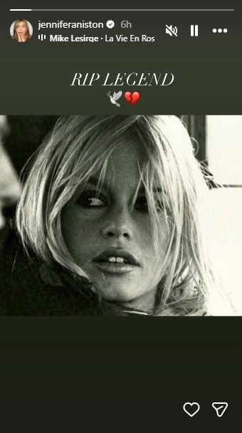 Jennifer Aniston pays tribute to legendary French actress Brigitte Bardot