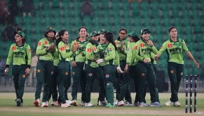 Pakistan celebrate their fourth win after defeating Thailand in the World Cup Qualifier in Lahore on April 17, 2025. — AFP