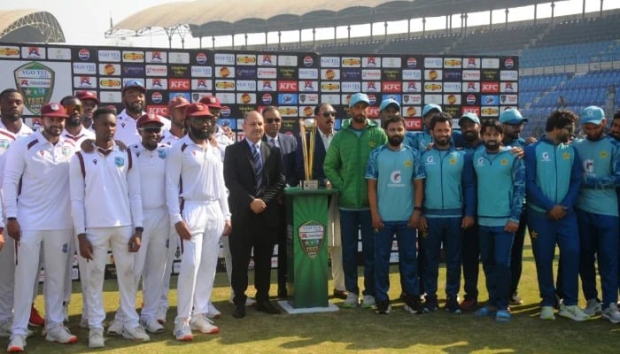 Pakistan and West Indies share the two-match Test series trophy after the visitors clinched the final match at the Multan Cricket Stadium on January 27, 2025. — PCB