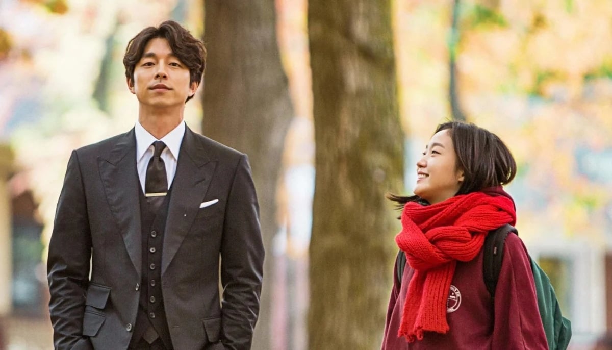 A scene from Korean drama Guardian: The Lonely and Great God showing lead characters Kim Shin (left) and Ji Eun Tak played by actors Gong Yoo and Kim Go-eun. — Netflix