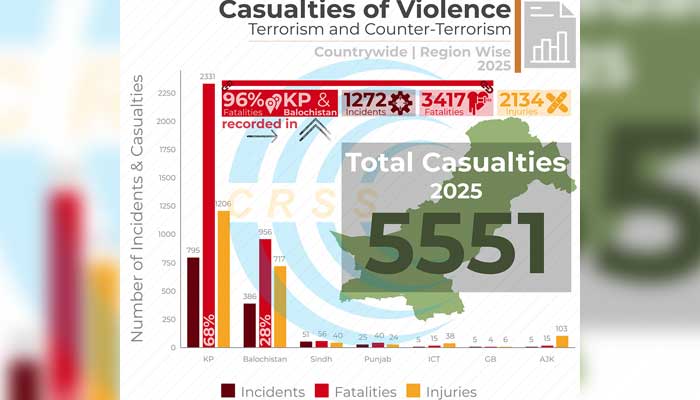 A graph showing province-wise violence-related fatalities in 2025. — CRSS
