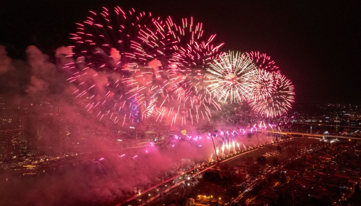 Fireworks explode over the Sava River in Belgrade, Serbia. — Reuters