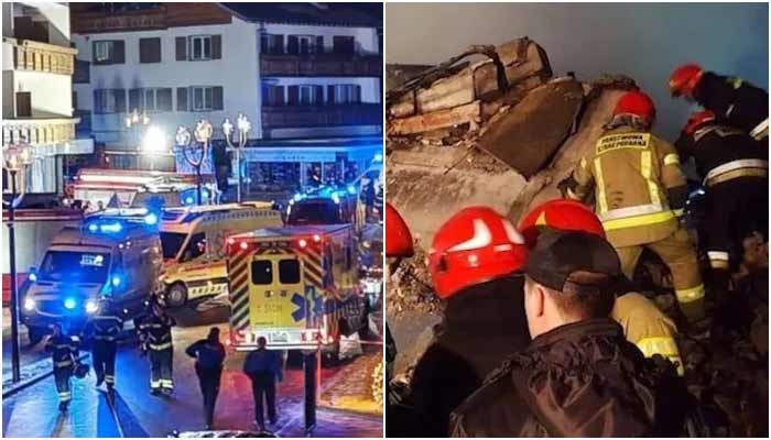 A collage showing rescue officials at the site of explosion in Crans Montana, Switzerland on January 1, 2026. — Instagram@trtworld