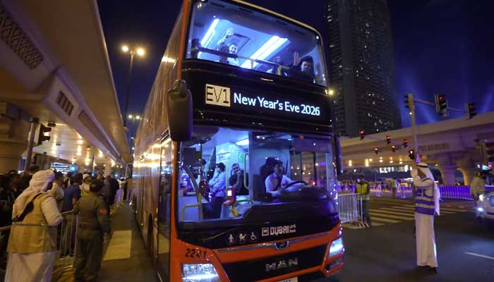 A Dubai bus carries passengers as New Years Eve 2026 celebrations unfold across the city. — Screengrab via X/@rta_dubai/File