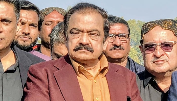 Adviser to the Prime Minister on Political Affairs Rana Sanaullah speaks to media persons after arriving at airport in Sukkur, Sindh, December 27, 2025. — PPI