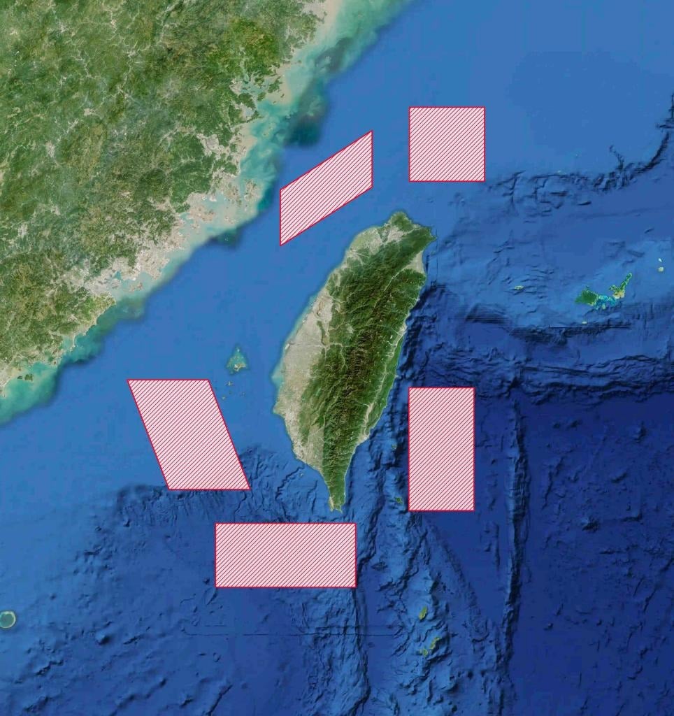 A sketch map indicating the areas where Peoples Liberation Army (PLA) conducted joint exercises around Taiwan Island. — Xinhua