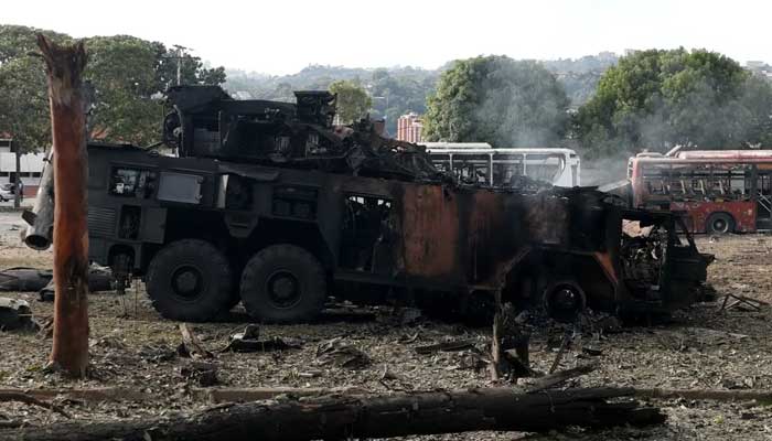 A destroyed anti-aircraft unit at La Carlota military air base, after the US has struck Venezuela and captured its President Nicolas Maduro, in Caracas, Venezuela on January 3, 2026. —Reuters