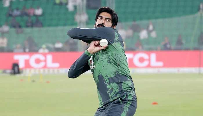 Pakistans Usman Tariq practises ahead of their third T20I against South Africa at the Gaddafi Stadium in Lahore on November 1, 2025. — PCB