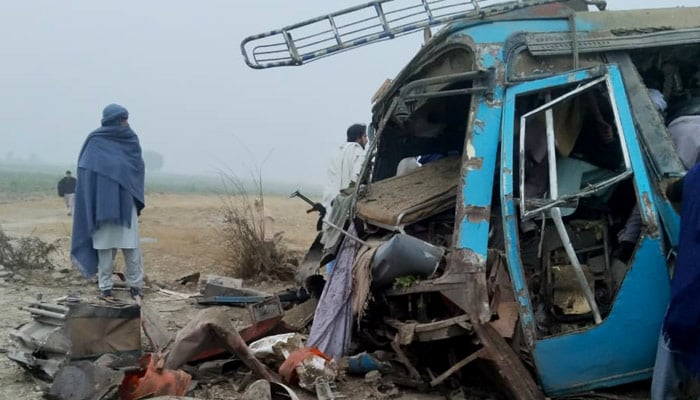This image shows a cement factory bus targeted in an IED attack in Lakki Marwat on January 5, 2026. — Reporter