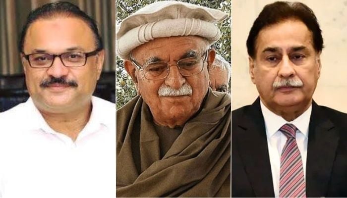 (From left to right) Pakistan Tehreek-e-Insaf Chief Whip Aamir Dogar, TTAP Chairman Mahmood Khan Achakzai, National Assembly Speaker Ayaz Sadiq. — Facebook/Radio Pakistan/NA wesbite/@SardarAyazSadiq